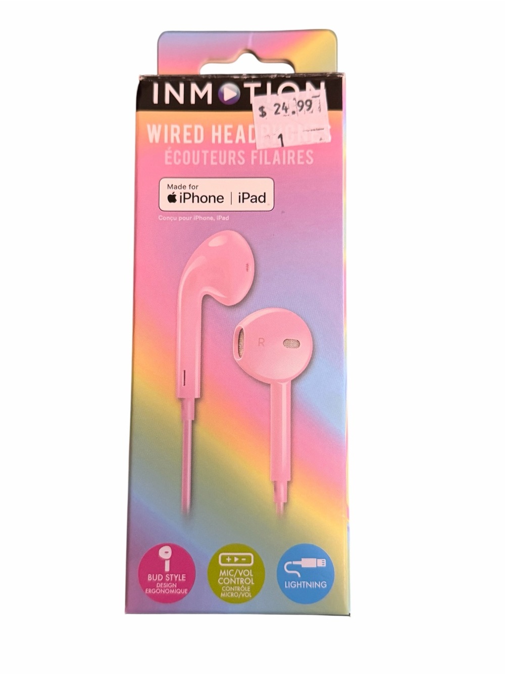 InMotion Good Vibes Wired EarPods featuring a Lightening connector - Pink